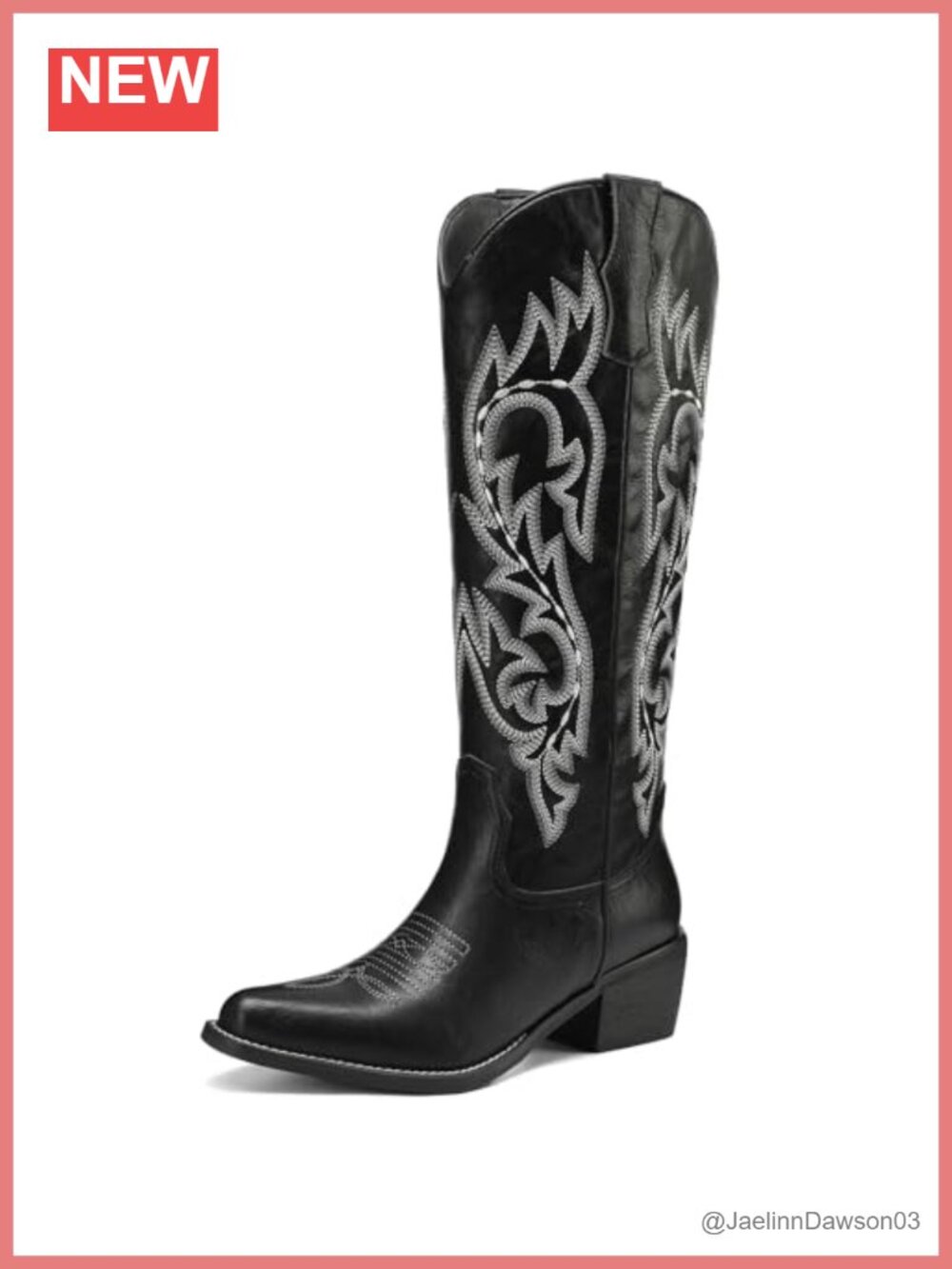 Knee-High Cowboy Boots Snip Toe Chunky Heel Faux Leather Women's Western